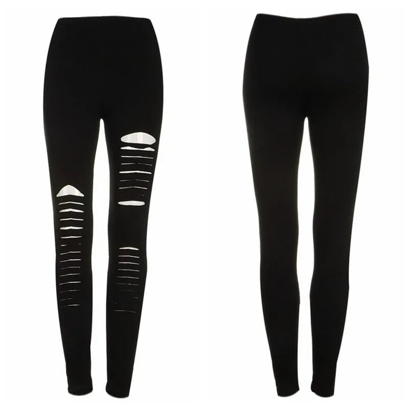 Black Punk Ripped Leggings Pants