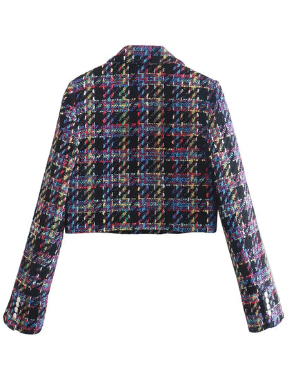 Double Breasted Check Tweed Blazer