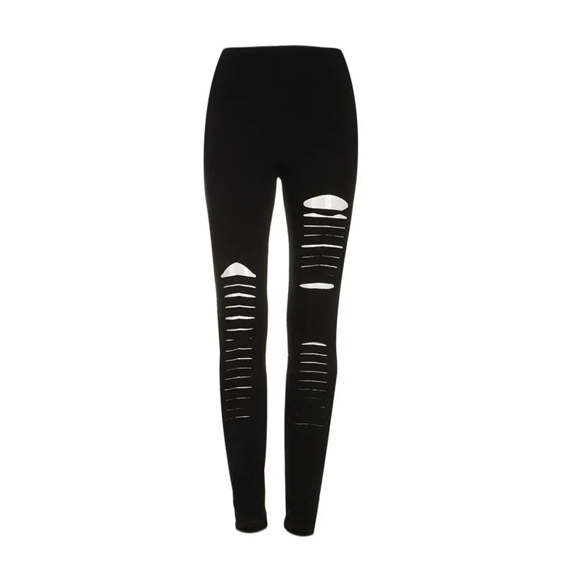 Black Punk Ripped Leggings Pants