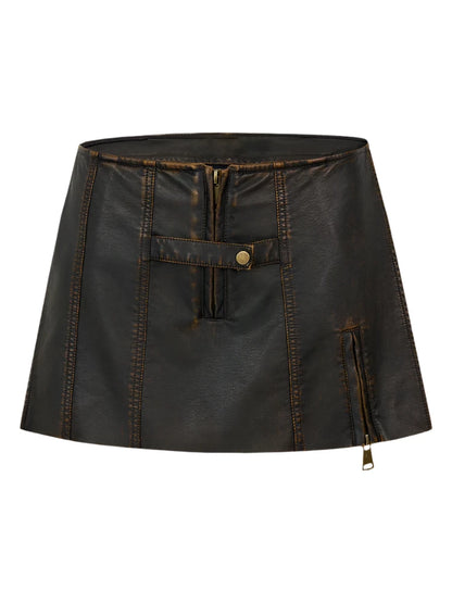 Low Waist H-line Leather Mini Skirt