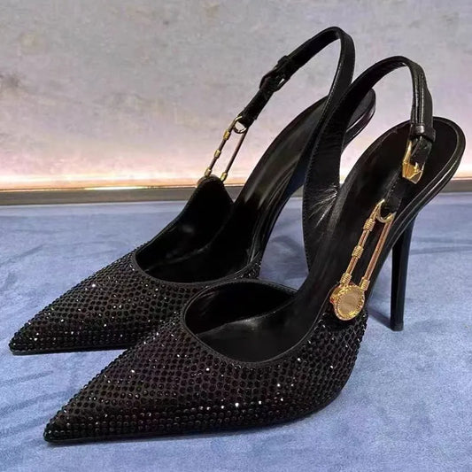 Rhinestone Sequined Buckle Stiletto Heels