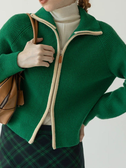 Retro Lapel Knitted Zipper Cardigan