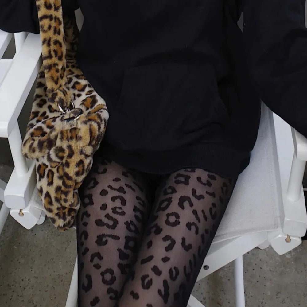 Gothic Leopard Print Silky Pantyhose