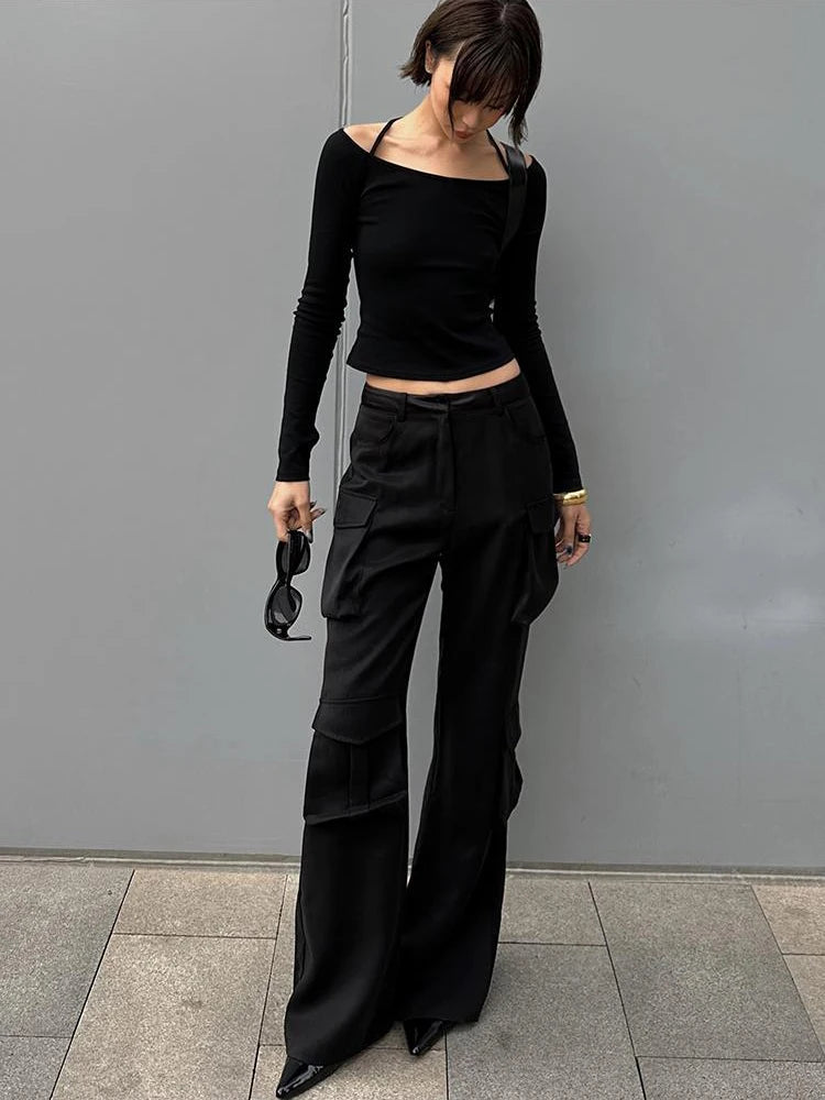 Off-the-Shoulder Black Retro Slim Top