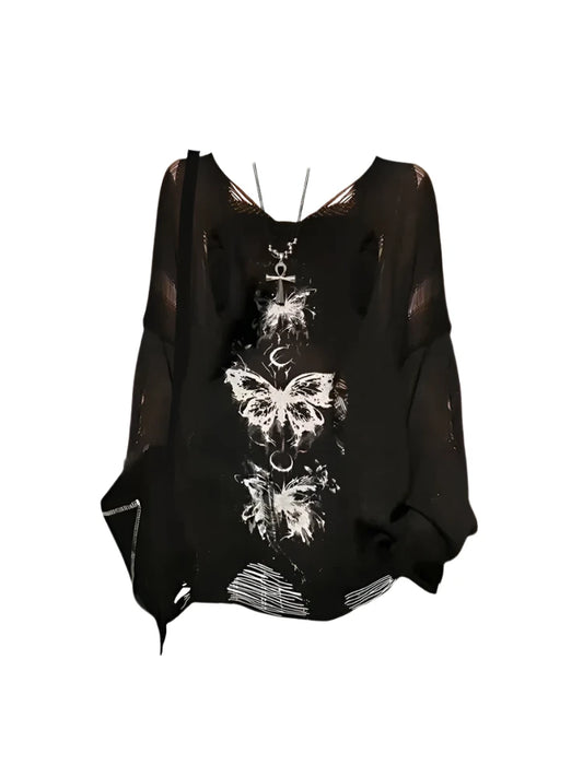 Black Gothic Graffiti Print T-shirt