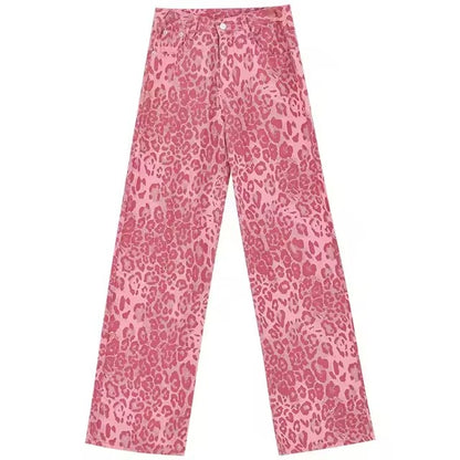 Washed Leopard Animal Printed High Waist Jeans