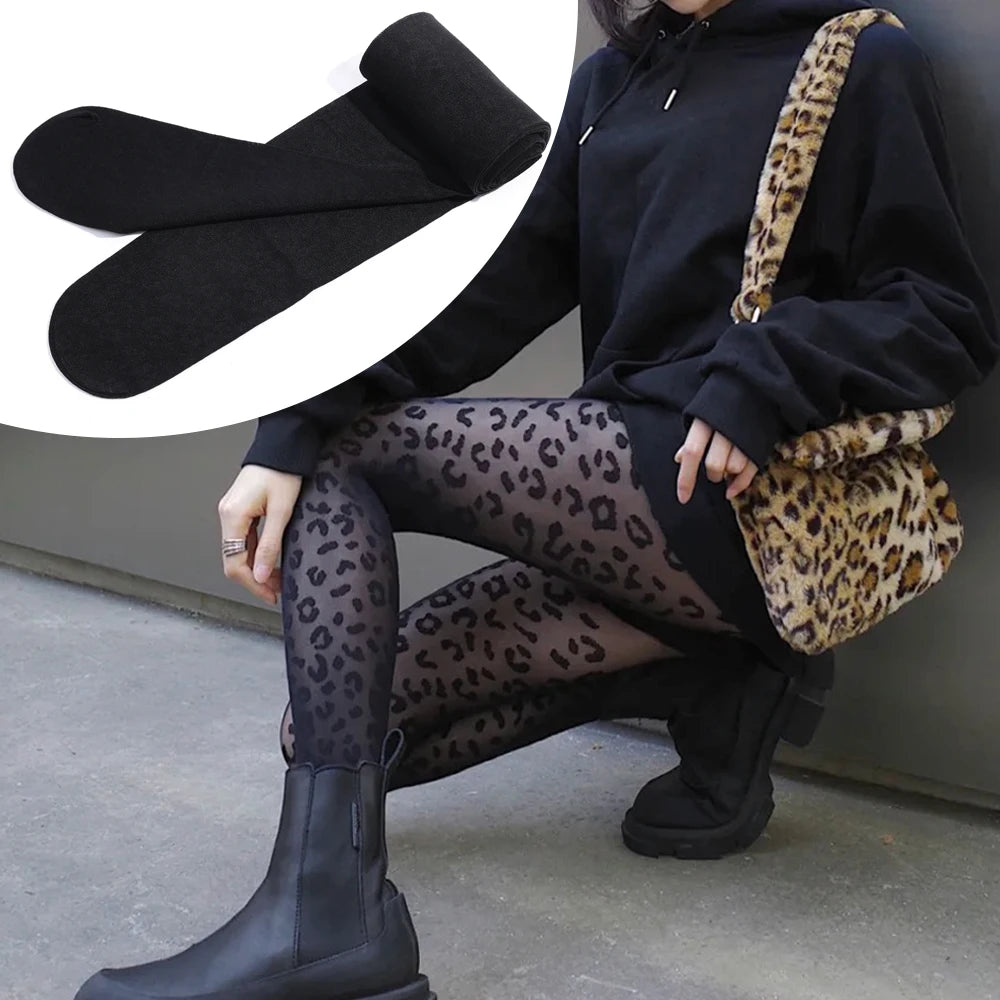 Gothic Leopard Print Silky Pantyhose