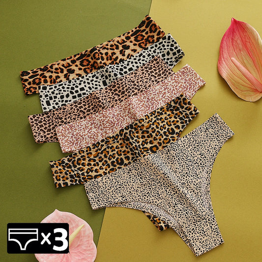 3-Piece Animal Printed Leopard Thong Set