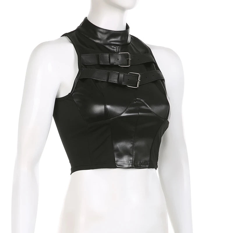 Punk Leather PU Patchwork Crop Top