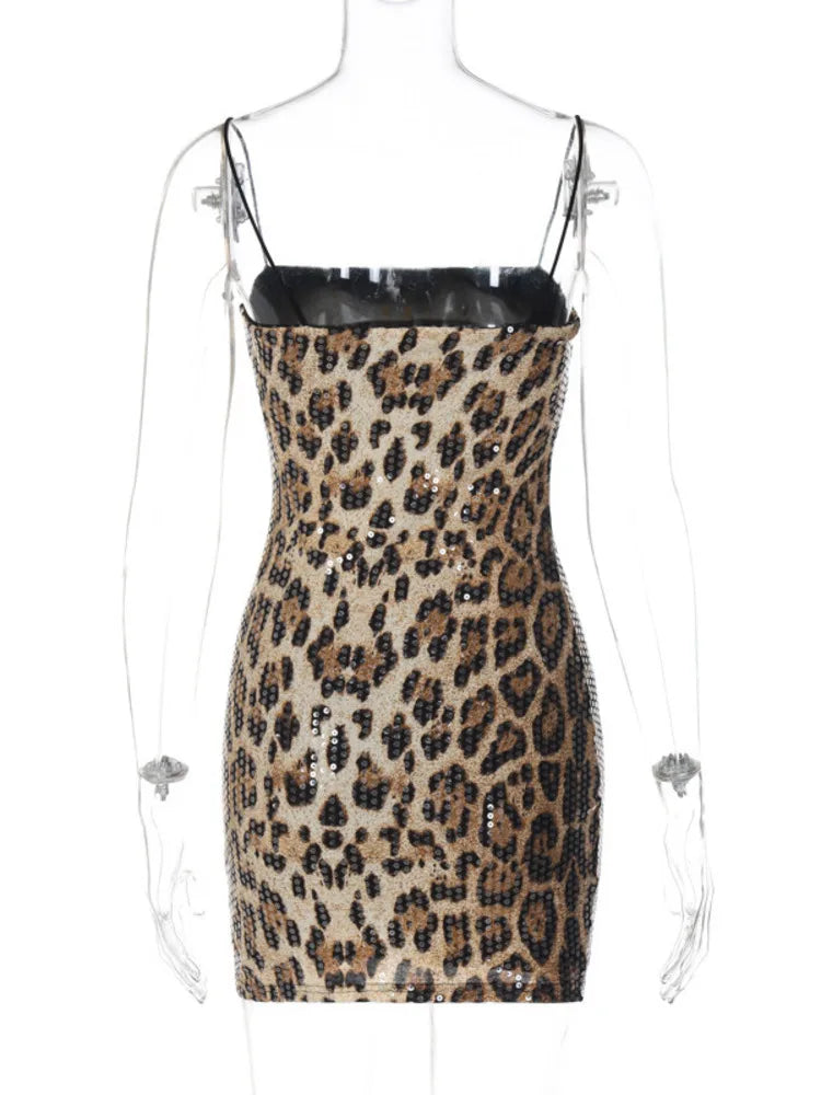 Spaghetti Strap Leopard Print Mini Dress