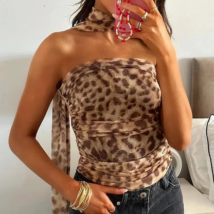 Leopard Mesh Set - Halter Top + Skirts