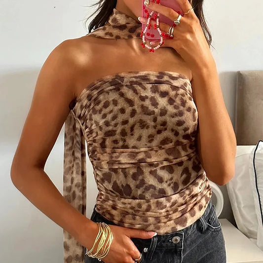 Leopard Mesh Set - Halter Top + Skirts