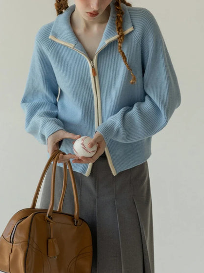 Retro Lapel Knitted Zipper Cardigan