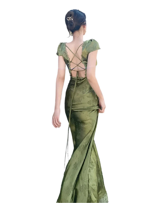 Turquoise Green Evening Gown Long Dress