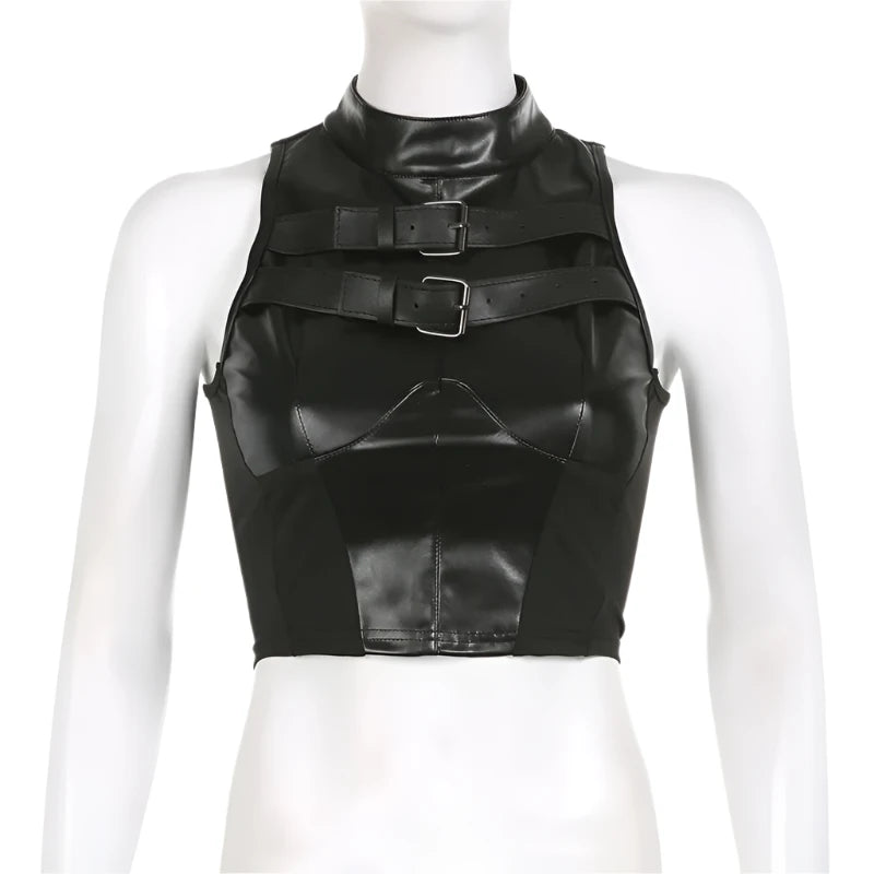 Punk Leather PU Patchwork Crop Top