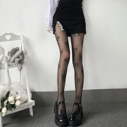 Flower Mesh Stockings White & Black Pantyhose