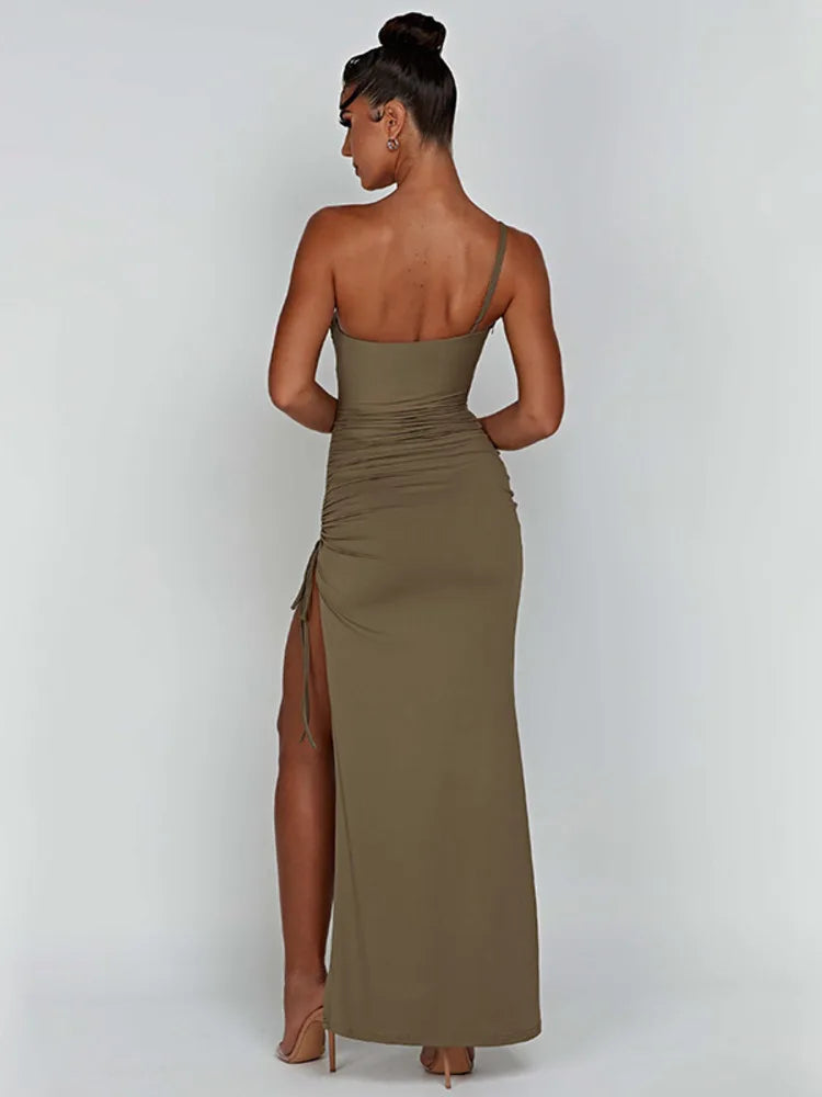 One Shoulder Strap Thigh High Split Maxi Dress