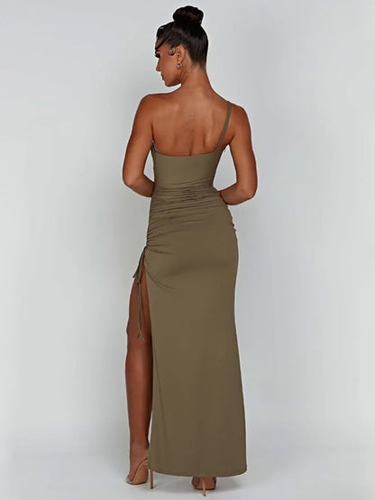 One Shoulder Strap Thigh High Split Maxi Dress