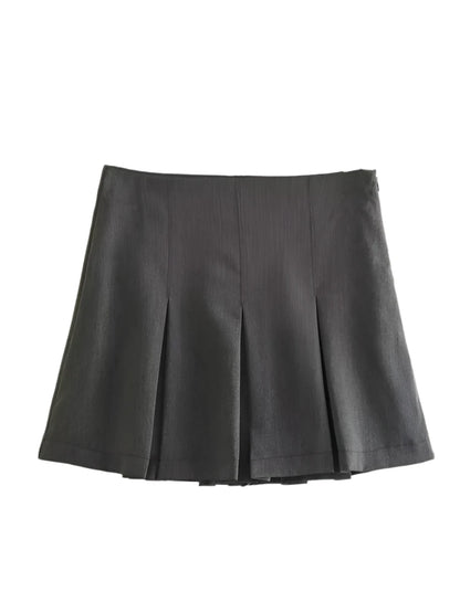 Vintage Dark Grey Ruffle Pleated Mini Skirt