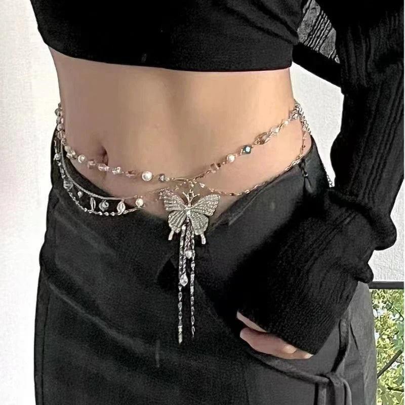 Shiny Butterfly Decoration Waistband Thin Belt