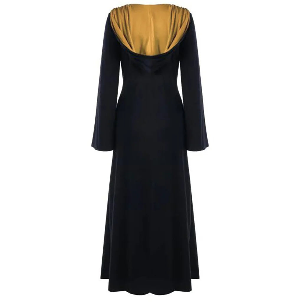 Medieval Vampire Witch Lace-Up Hooded Cloak Dress