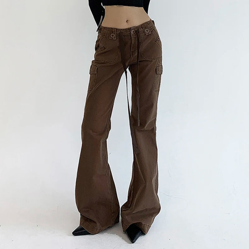 Y2k Chic Brown Low Waisted Flared Jeans