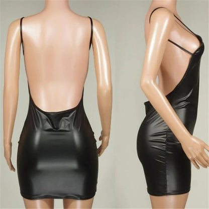 Leather Dress Backless Club Party Short Dress