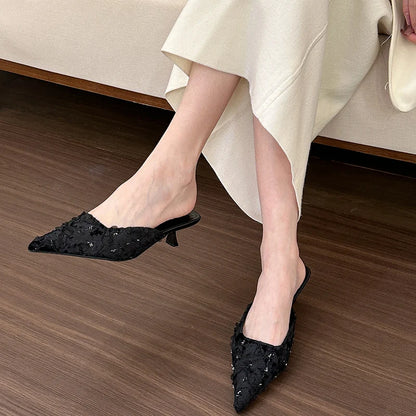 Low Heel Shallow Pointed Toe Slippers