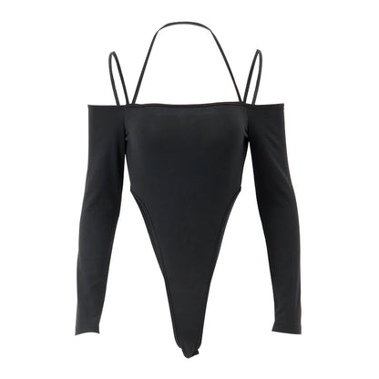 Off Shoulder Halter Bodysuit Long Sleeve