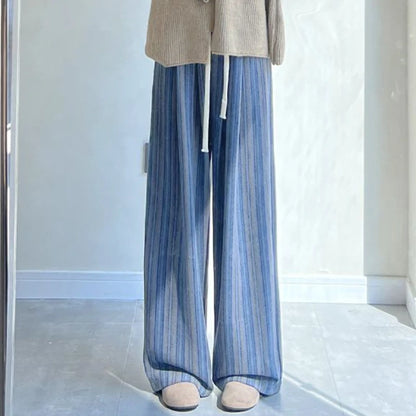 Woolen Striped Wide-Leg Pants