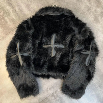 Lapel Long Sleeve Fur Winter Jacket