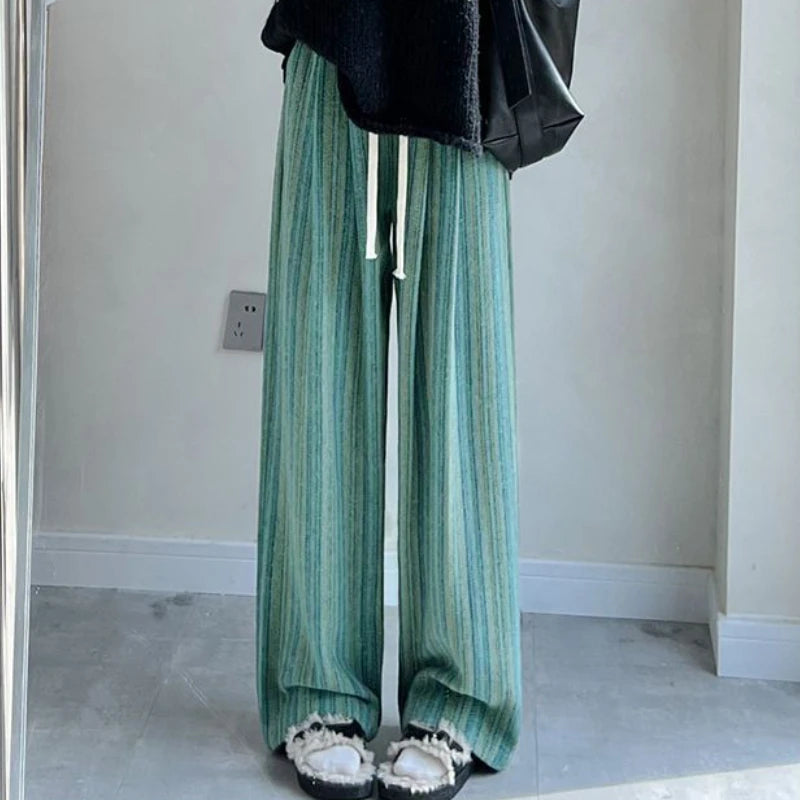 Woolen Striped Wide-Leg Pants