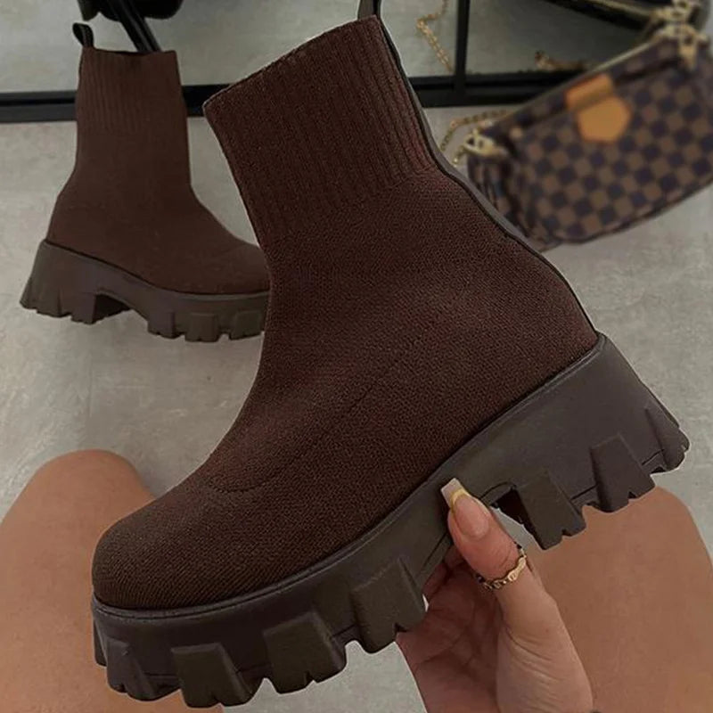 Knitted Platform Ankle Boots