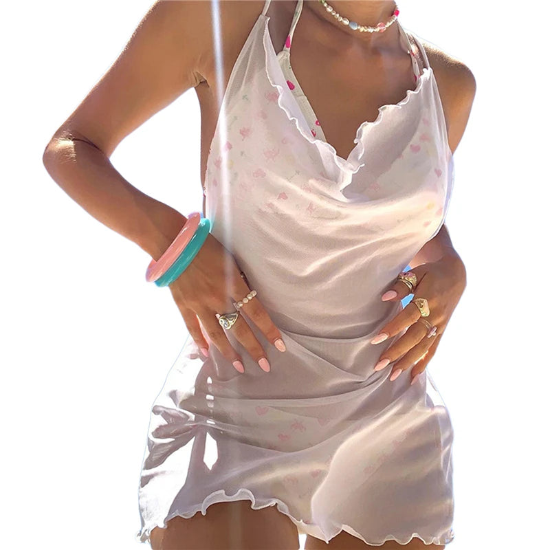 See-Through Halter Backless Beach Cover-Up