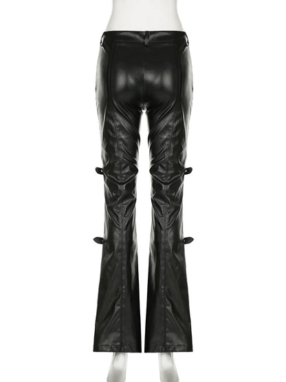 Patchwork PU Leather Flare Pants