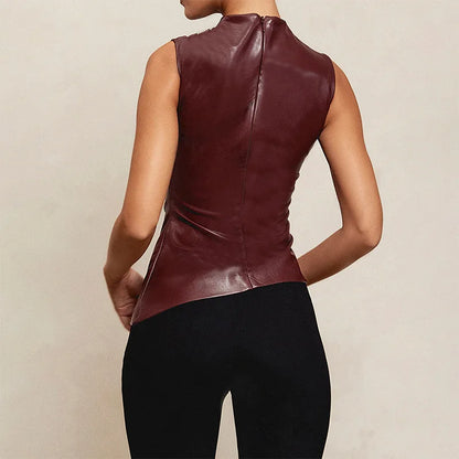 Leather Asymmetrical Ruched Tank Top