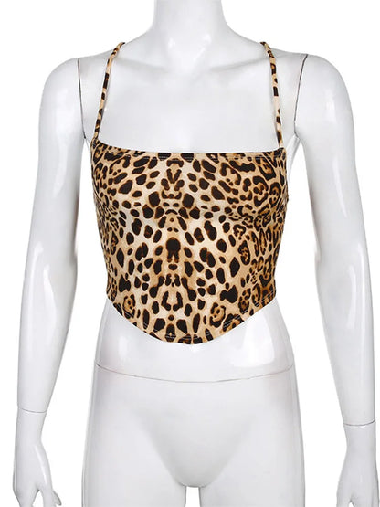 Leopard Print Lace-Up Backless Crop Top