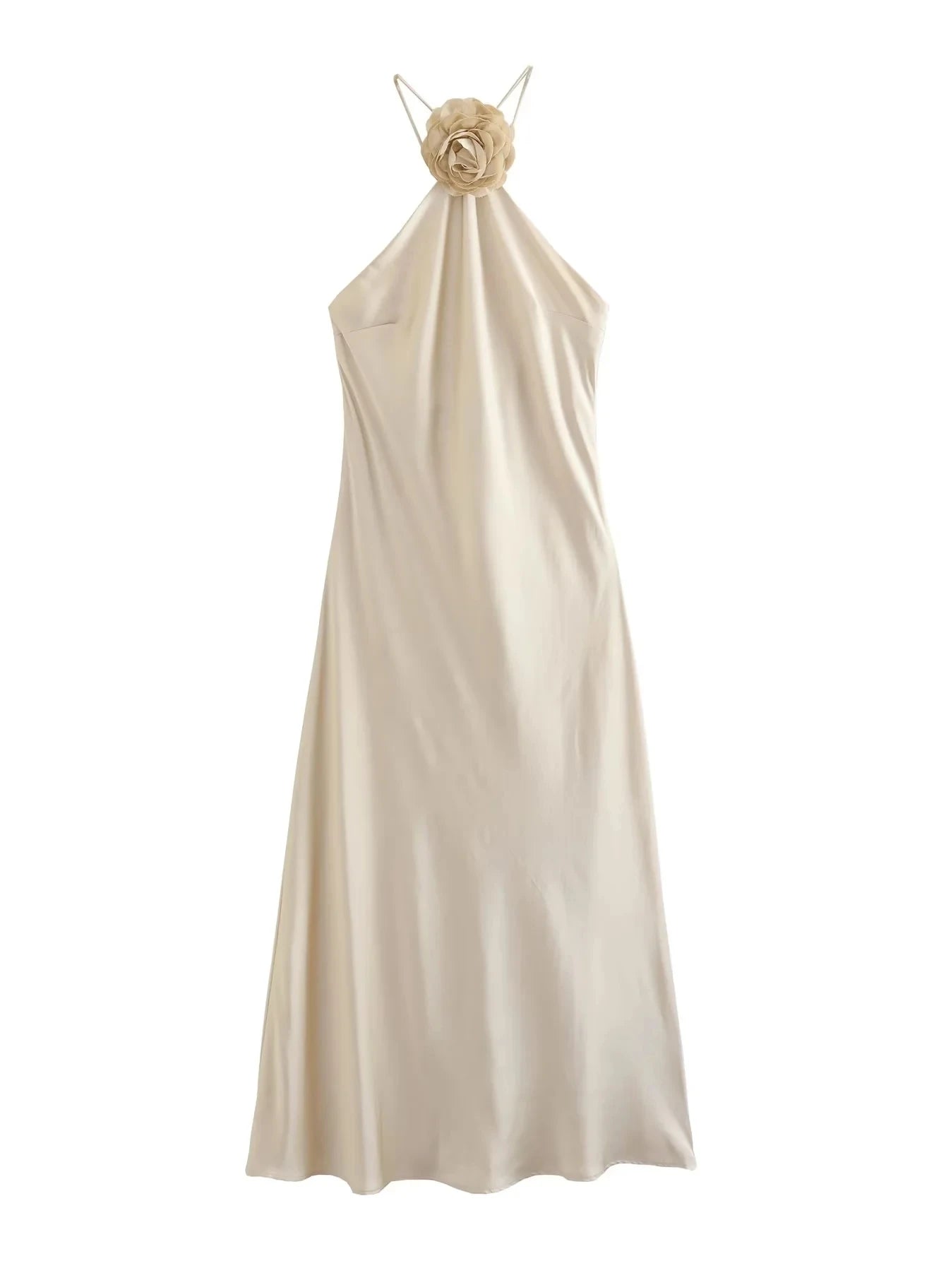 Satin Halter Midi Dress