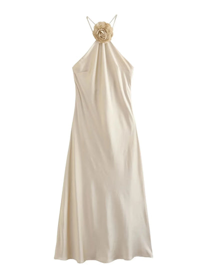 Satin Halter Midi Dress