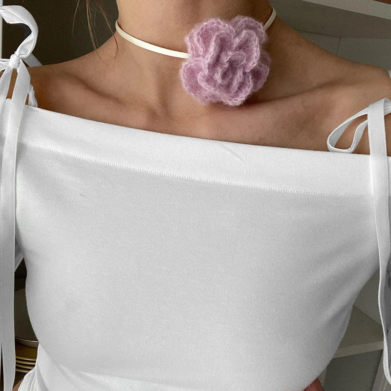 Off-Shoulder Long Sleeve Bow Top