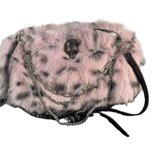 Pink Leopard Y2K Fur Punk Plush Handbag