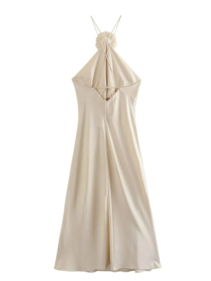 Satin Halter Midi Dress