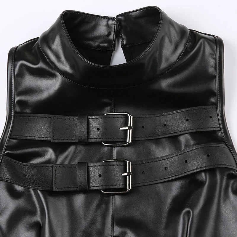 Punk Leather PU Patchwork Crop Top