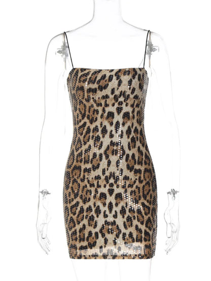 Spaghetti Strap Leopard Print Mini Dress