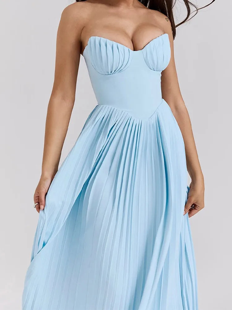 Strapless Pleated Maxi Dress