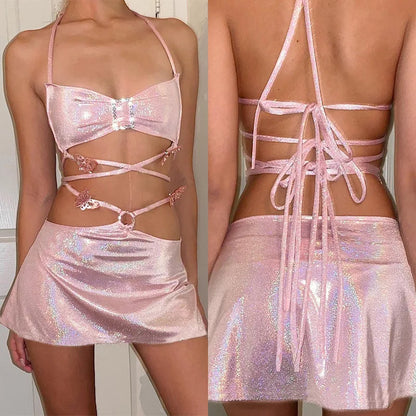 Rave Outfits Glitter Two Piece Set