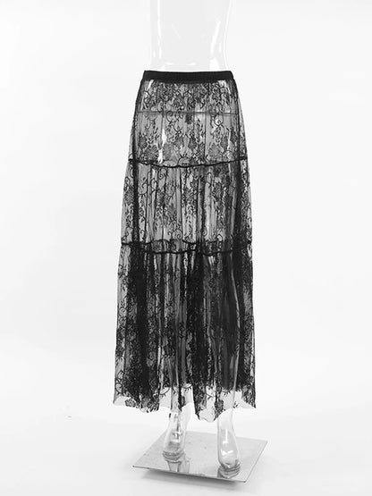 High-Waist Maxi Lace Skirt