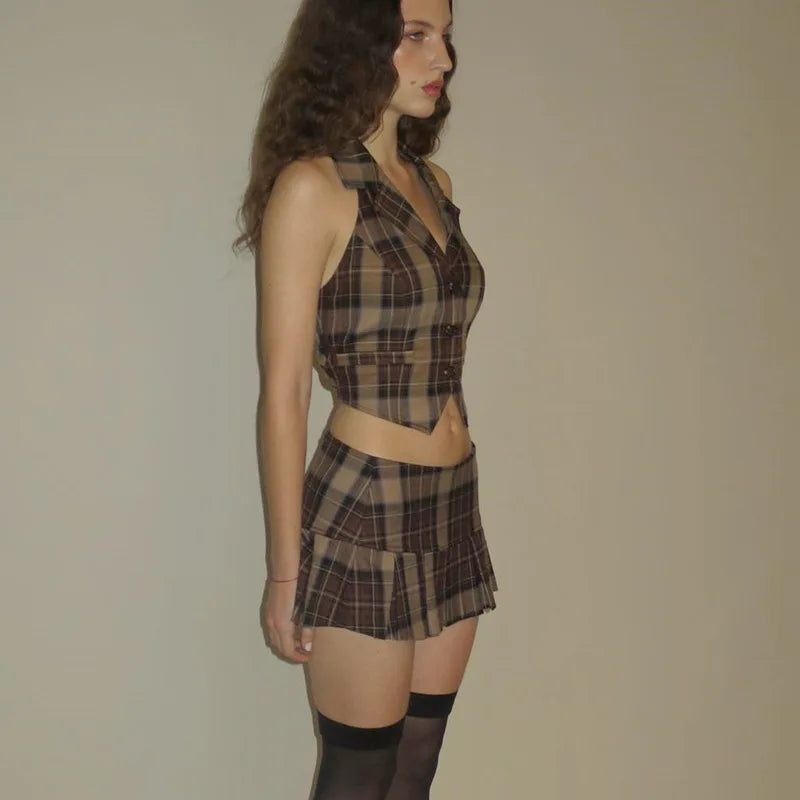 Plaid Top And Skirt Set